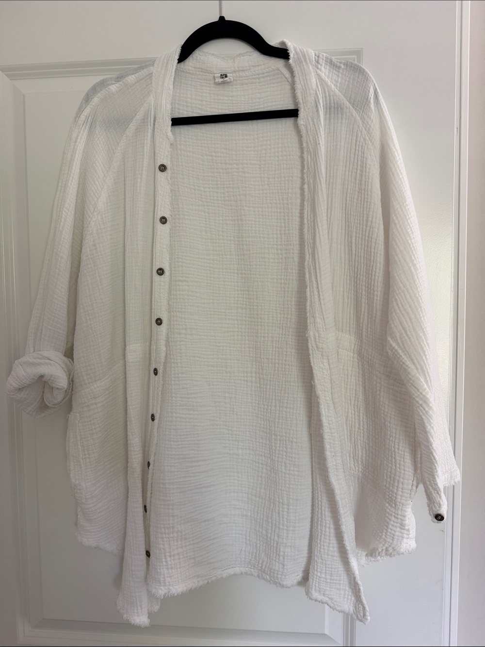 Relaxed White Gauze Button-Front Blouse